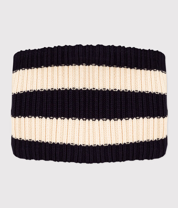 Snood lavorato a maglia con fodera in pile a righe bambino blu/ecru
