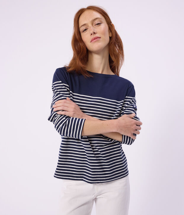 Marini&egrave;re in cotone a righe donna blu/bianco