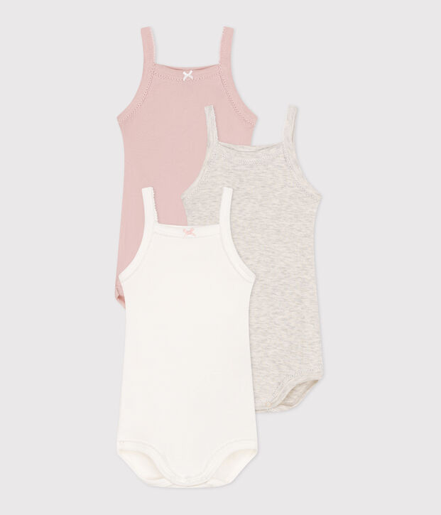 Set da 3 body con spalline in cotone tinta unita neonato multicolore