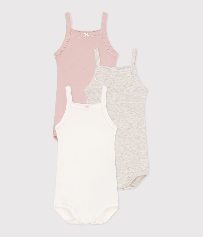 Set da 3 body con spalline in cotone tinta unita neonato multicolore