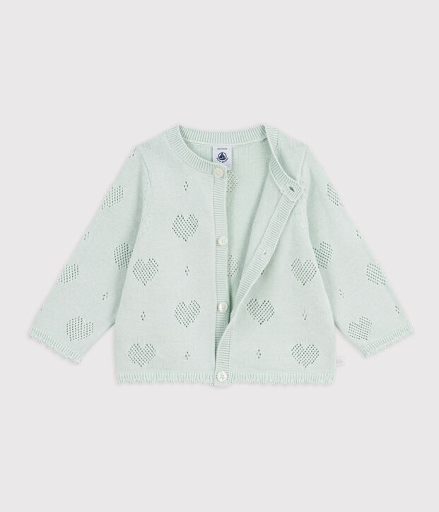Cardigan in cotone con motivo a cuori neonata verde