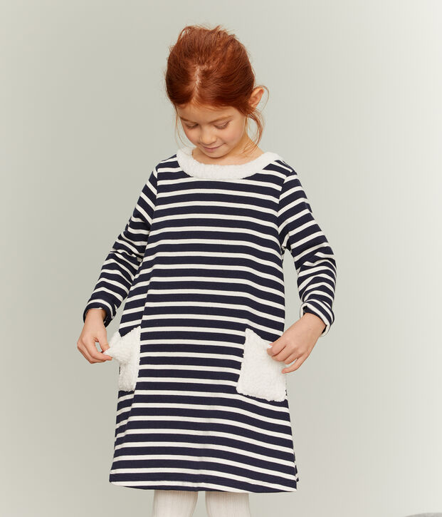 Abito maniche lunghe bambina blu/bianco