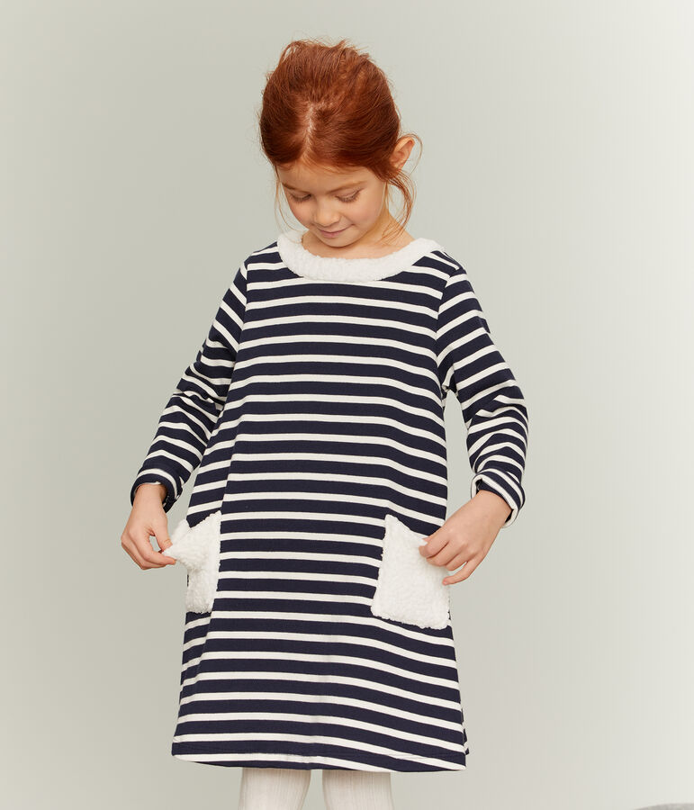 Abito maniche lunghe bambina blu/bianco