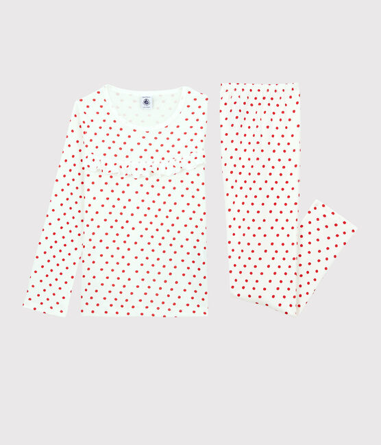 Pigiama a pois rossi bambina in cotone bianco MARSHMALLOW/rosso PEPS