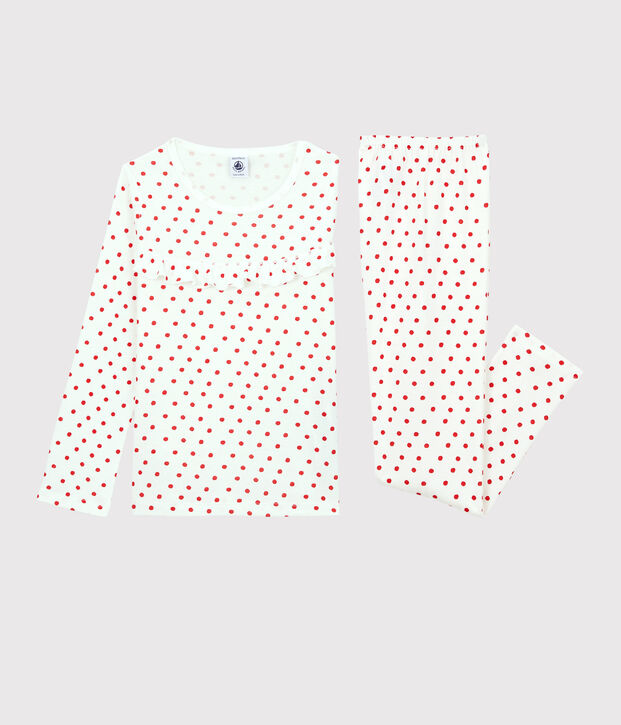 Pigiama a pois rossi bambina in cotone bianco/rosso