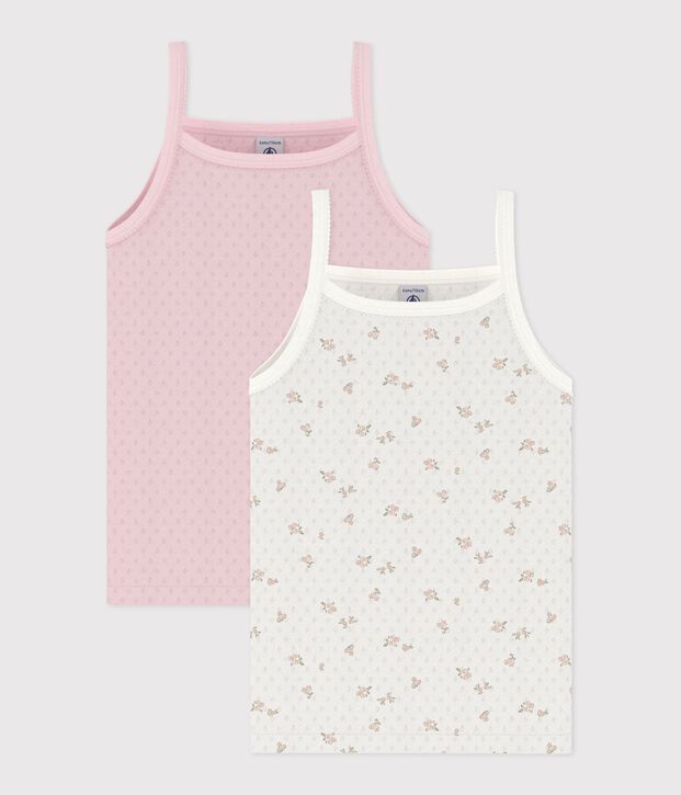 Set di canotte bambina in cotone traforato a fiori multicolore