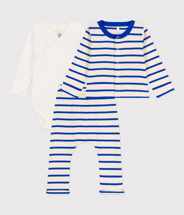 Tutina a righe marini&egrave;re beb&egrave; in cotone ecru/blu