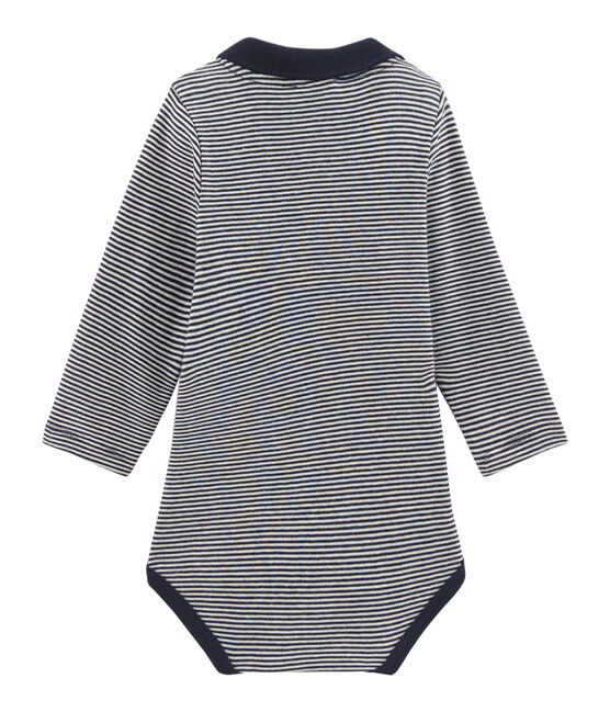 Body manica lunga bebè maschietto con colletto a polo blu SMOKING/bianco LAIT