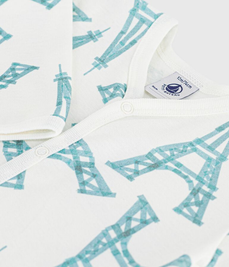 Pigiama senza piedini in cotone con stampa Tour Eiffel neonato bianco/verde
