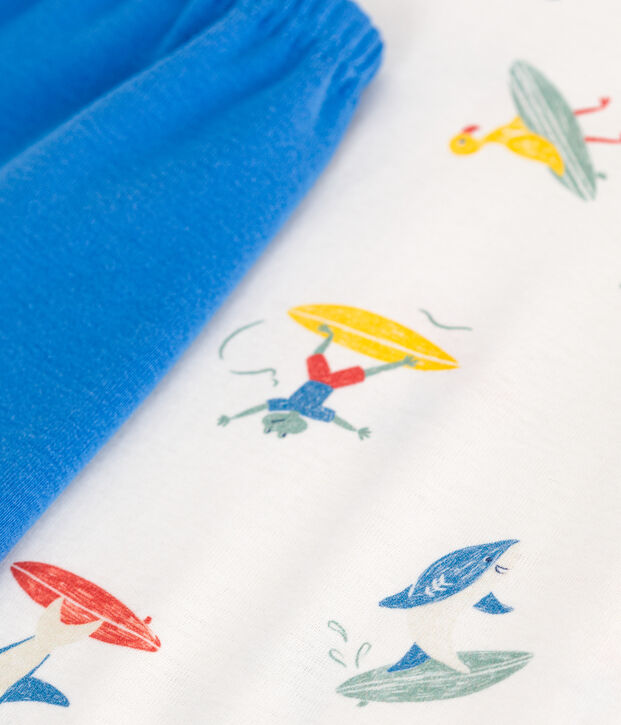 Pigiama corto in cotone con surfisti stampati bambino bianco/multicolore