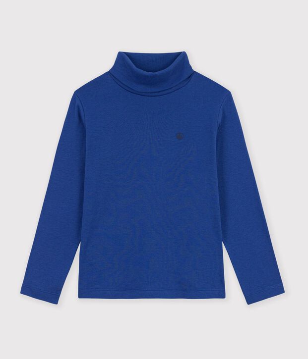 Dolcevita in cotone tinta unita bambino blu