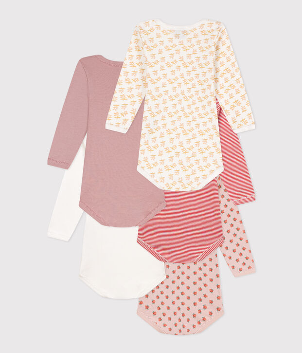 Confezione da 5 body beb&egrave; in cotone a fiori a maniche lunghe multicolore