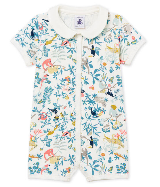 Tutina corta bebè bambina a costine bianco MARSHMALLOW/bianco MULTICO