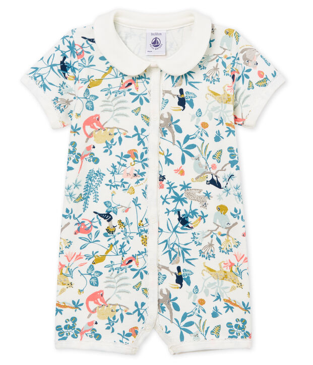 Tutina corta beb&egrave; bambina a costine bianco/multicolore