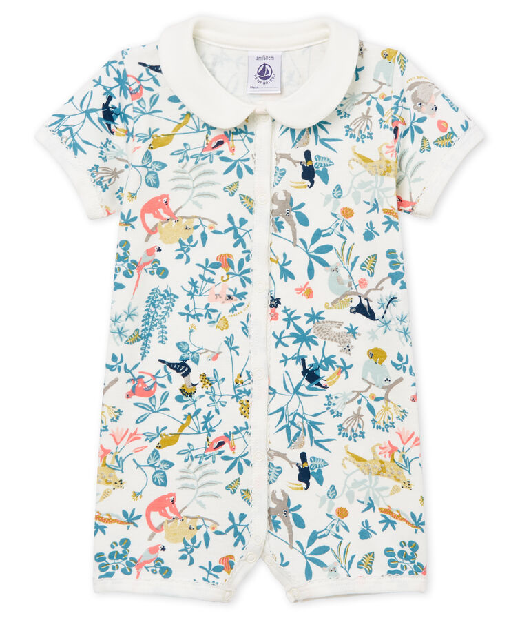 Tutina corta beb&egrave; bambina a costine bianco/multicolore