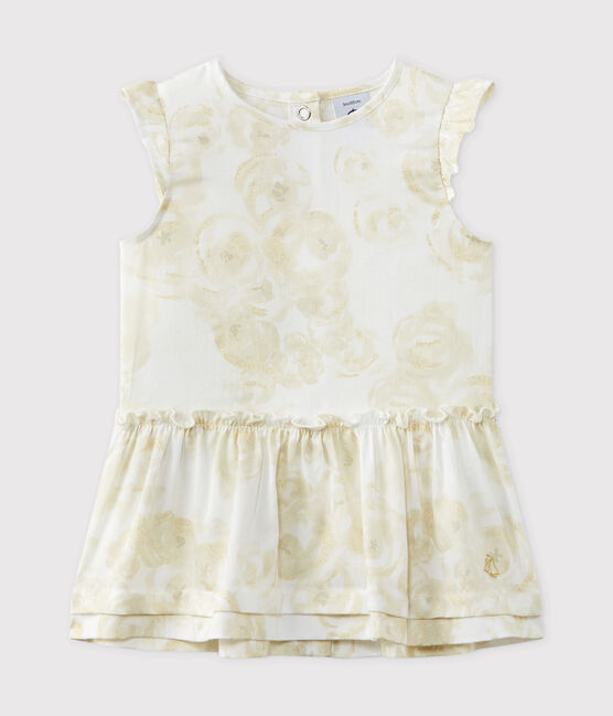 Abito bebè bambina in raso stampato bianco MARSHMALLOW/bianco MULTICO