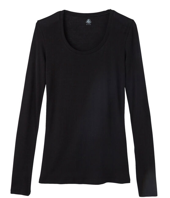 T-shirt maniche lunghe donna in cotone leggero nero NOIR