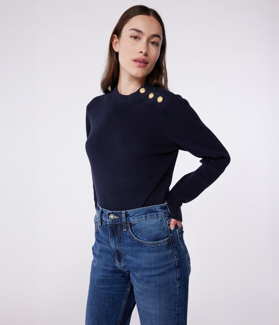 Pullover marinaro in cotone tinta unita donna blu SMOKING