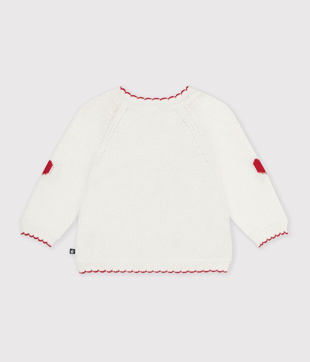 Cardigan in maglia di lana e cotone con motivi jacquard neonato bianco/rosso