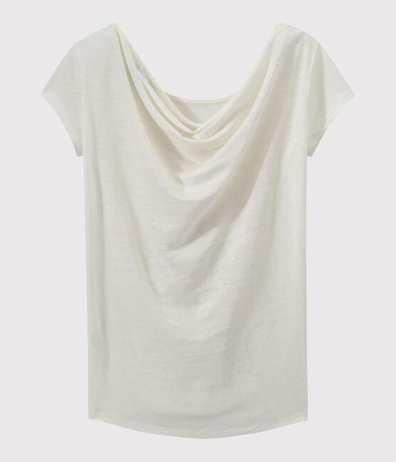 T-shirt donna con scollo ad acquasantiera sul retro in lino iridescente bianco LAIT/giallo OR