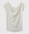T-shirt donna con scollo ad acquasantiera sul retro in lino iridescente bianco LAIT/giallo OR