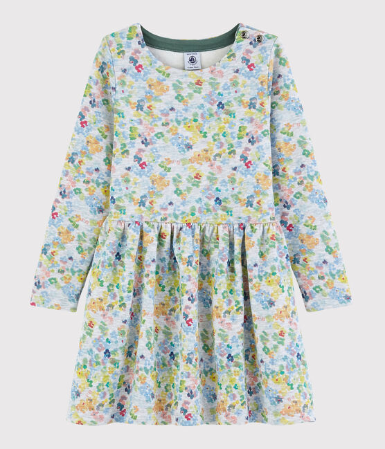 Abito a maniche lunghe in jersey doppio bambina grigio POUSSIERE/bianco MULTICO