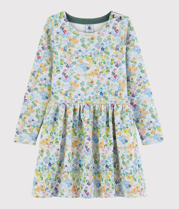 Abito a maniche lunghe in jersey doppio bambina grigio/multicolore