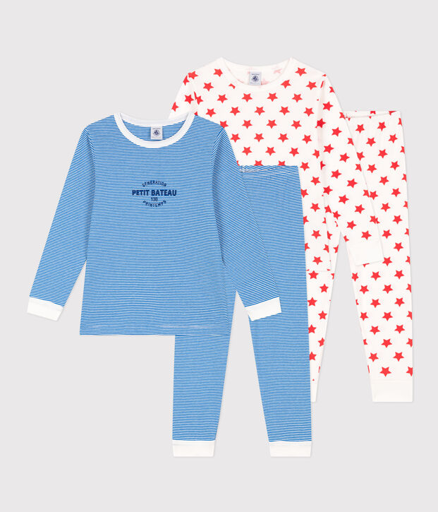 Confezione da 2 pigiami bambino unisex in cotone motivo stelle e rigato multicolore