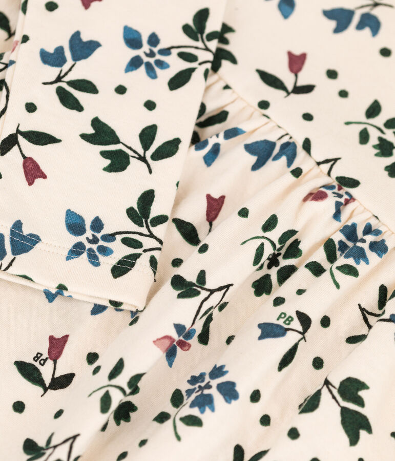 Abito bambina a maniche lunghe in tubique a fiori ecru/multicolore