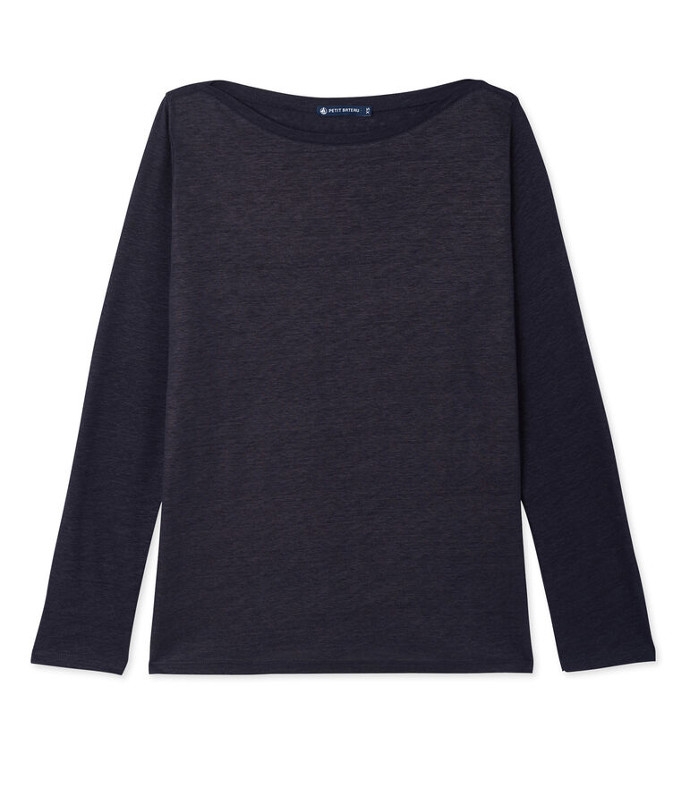 T-shirt donna a maniche lunghe in lino laccato blu/blu