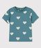 T-shirt beb&egrave; a maniche corte in cotone biologico con fantasia a cuori verde/ecru