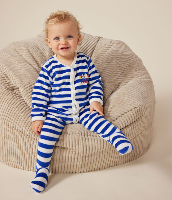 Pigiama di Natale in velluto neonato blu CALVIN/ MARSHMALLOW