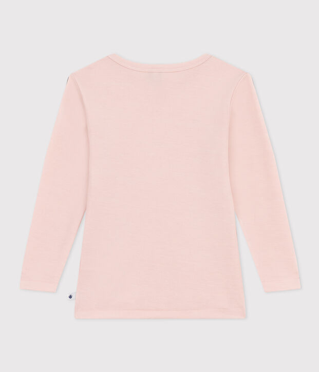 T-shirt bambino unisex a maniche lunghe in lana e cotone rosa