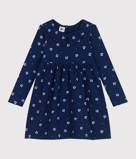Abito a maniche lunghe in cotone a fiori bambina blu MEDIEVAL/bianco MULTICO