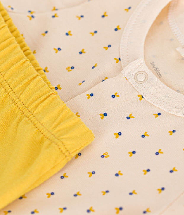 Completo 2 pezzi in jersey leggero beb&egrave; ecru/multicolore