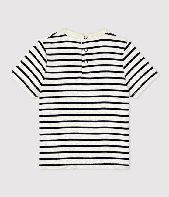 T-shirt bebè a maniche corte in cotone a righe beige MONTELIMAR/blu SMOKING
