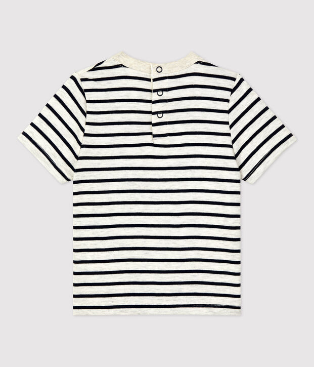 T-shirt beb&egrave; a maniche corte in cotone a righe beige/blu