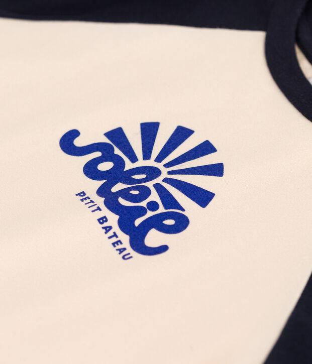 T-shirt bambino in jersey stampato ecru/blu
