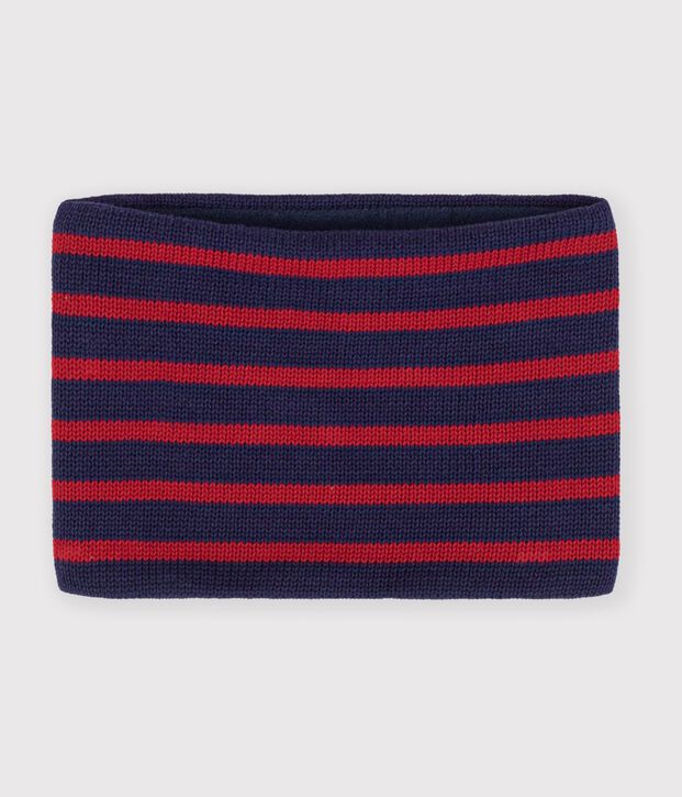 Snood in maglia a righe foderata in pile bambino blu/rosso