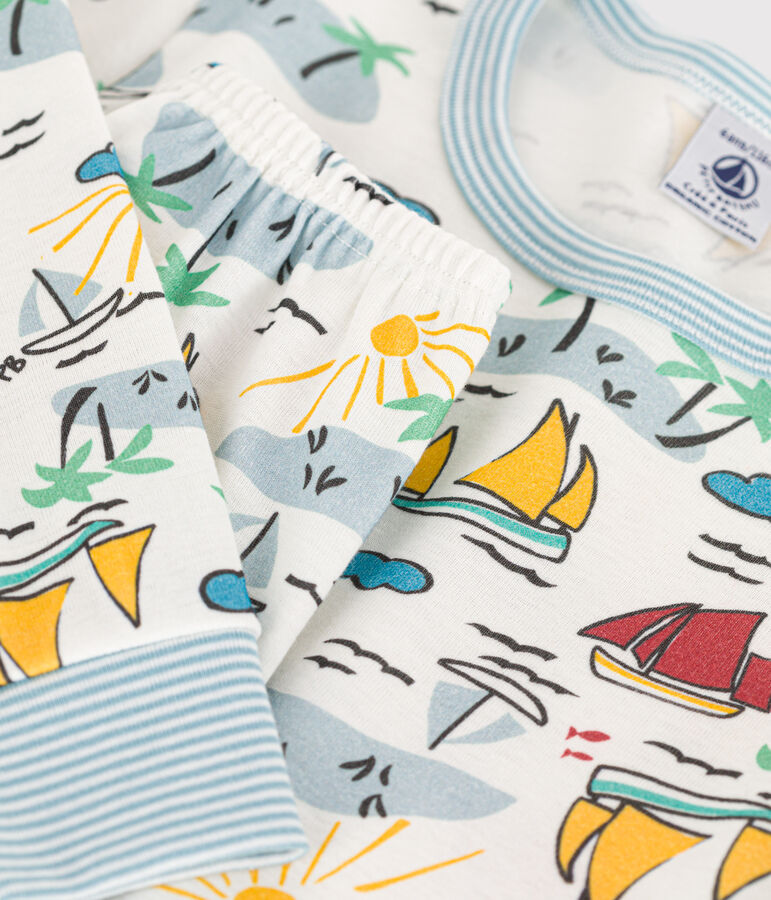 Pigiama esploratore in cotone bambino unisex bianco MARSHMALLOW/bianco MULTICO