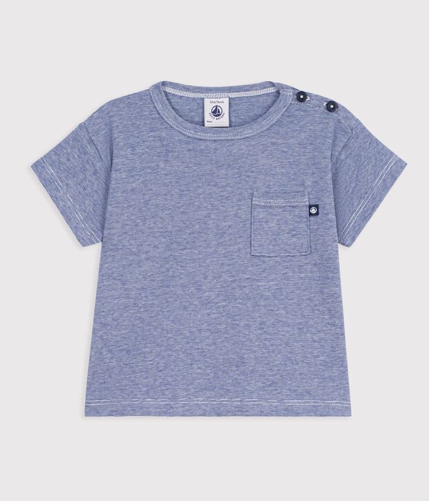 T-shirt a maniche corte in cotone a righe neonato blu/bianco
