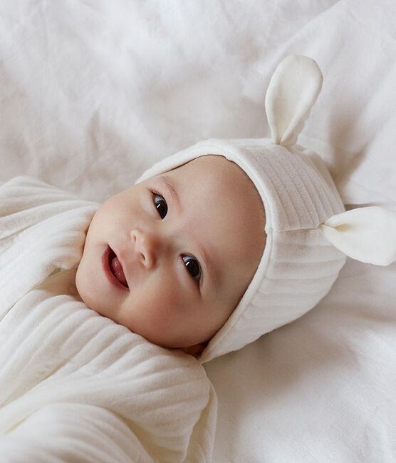 Confezione cuffietta e babbucce bebè in tubique variante 1