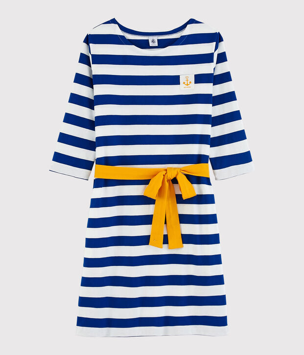Abito a righe maniche lunghe Donna blu/bianco