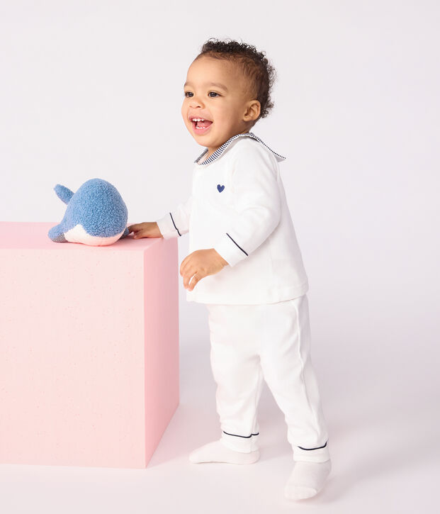 Completo nanna 2 pezzi in cotone unisex con colletto alla marinara bianco