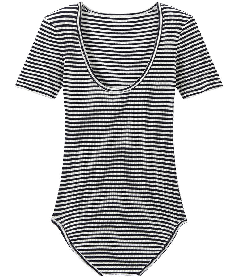 Body donna in cotone effetto seconda pelle blu SMOKING/bianco LAIT