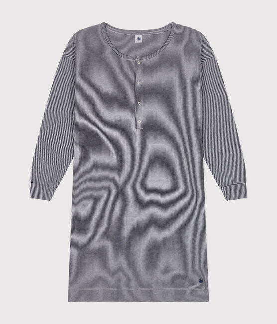 Camicia da notte in cotone a righe donna blu SMOKING/bianco MARSHMALLOW