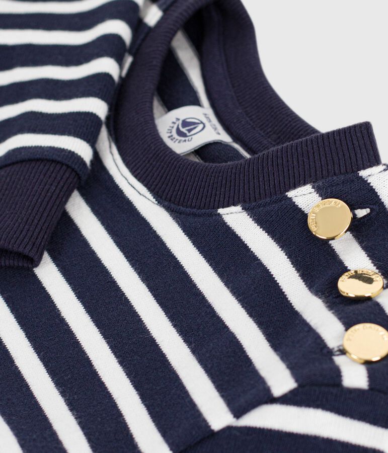 Abito a maniche lunghe in cotone bambina blu/bianco