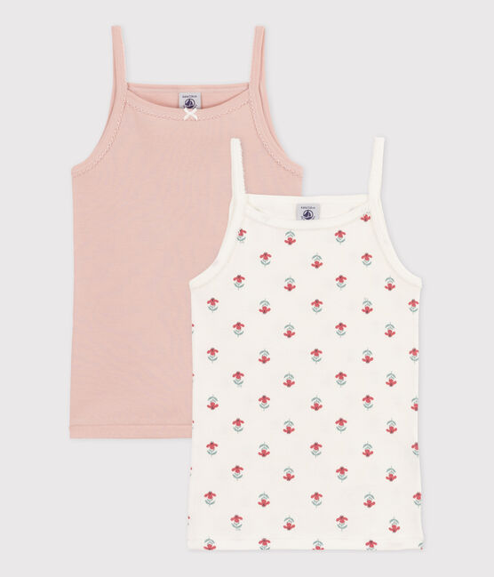 Confezione da 2 canottiere bambina con spalline in cotone a fiori variante 1