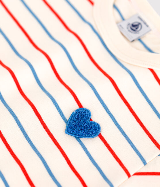 T-shirt bambina a maniche corte in cotone a righe con cuore bianco AVALANCHE/ MULTICO