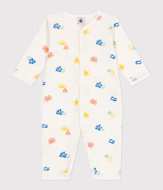 Pigiama senza piedini in cotone stampato neonato bianco/multicolore